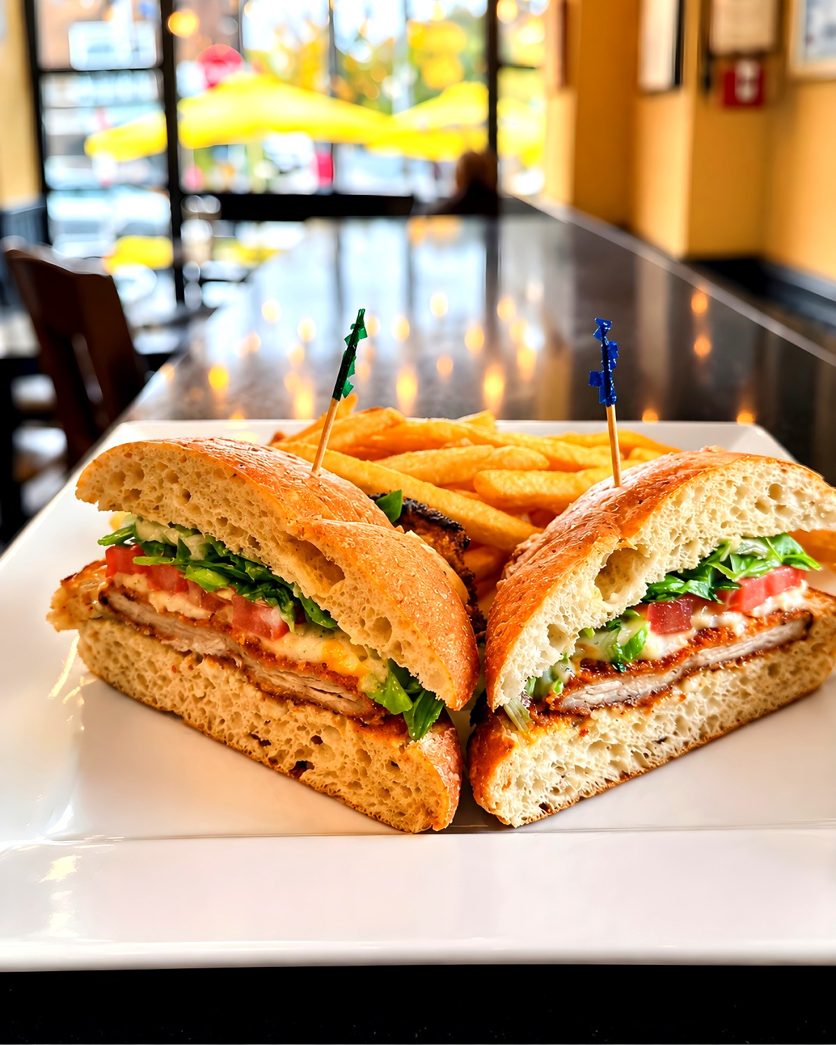 Chicken parmesan sandwich with fries