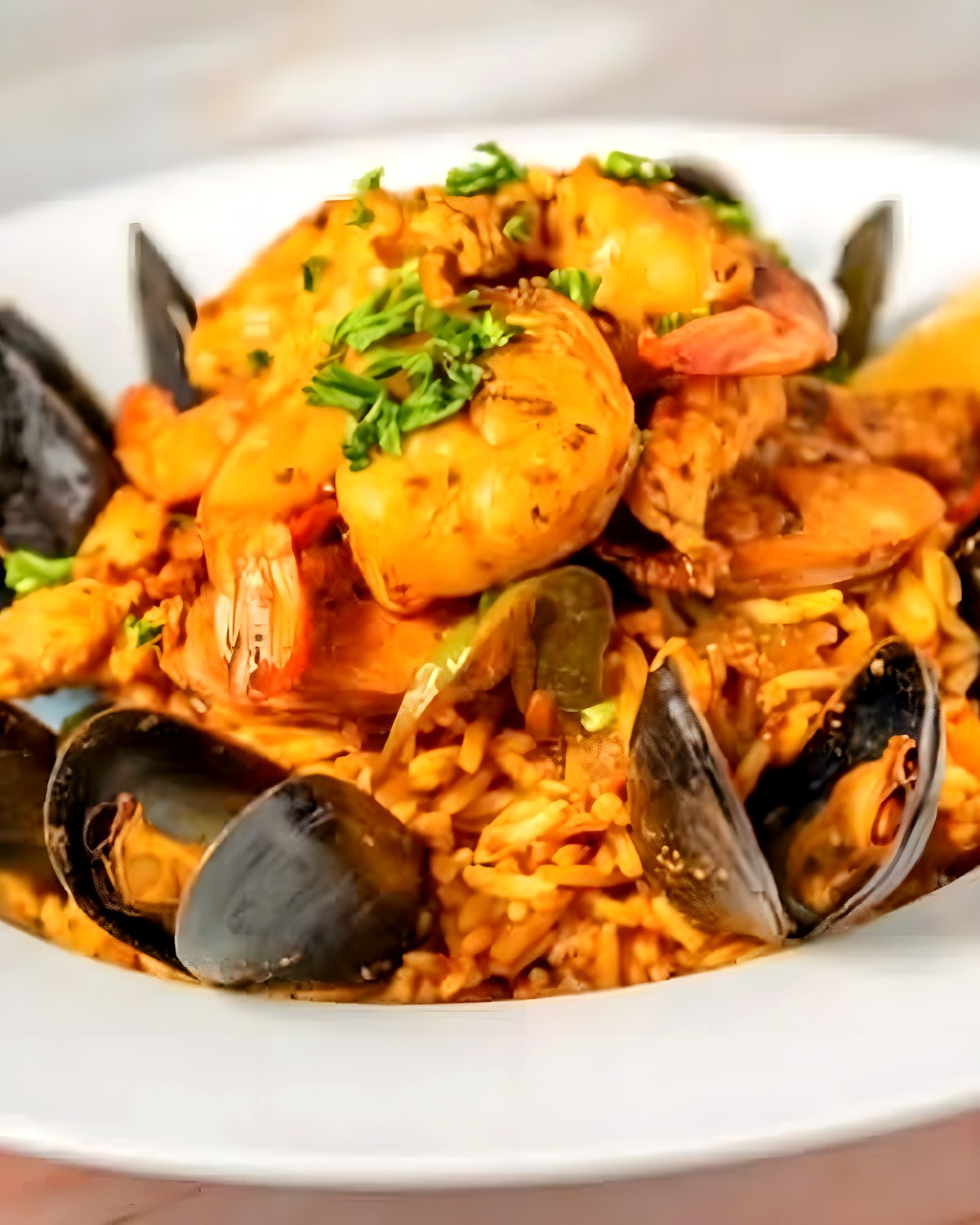 Jambalaya with shrimp, mussels and rice