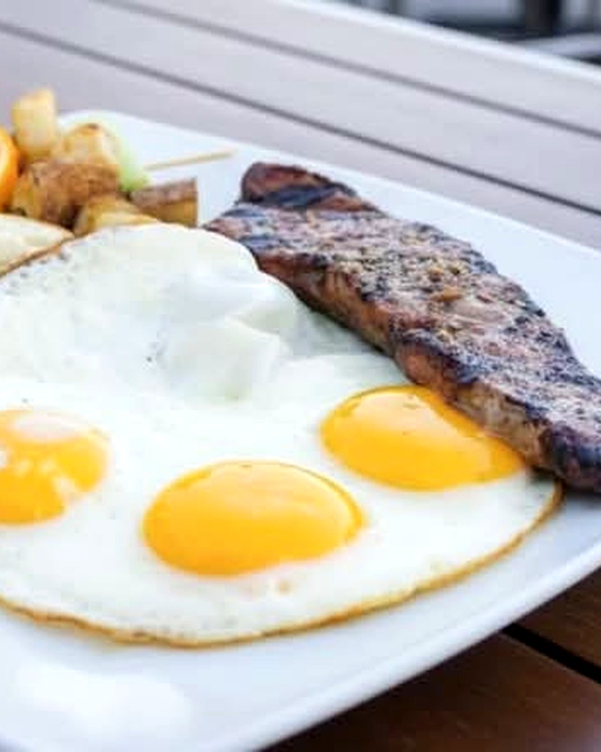Striploin steak and eggs at Lighthouse 971